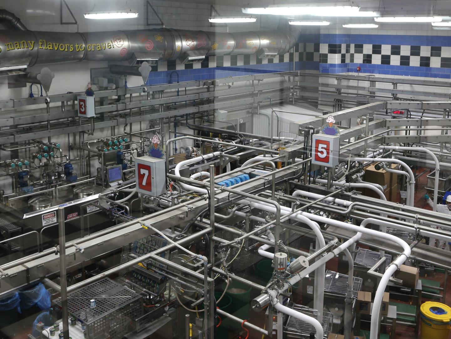 Industrial factory with complex pipe network.