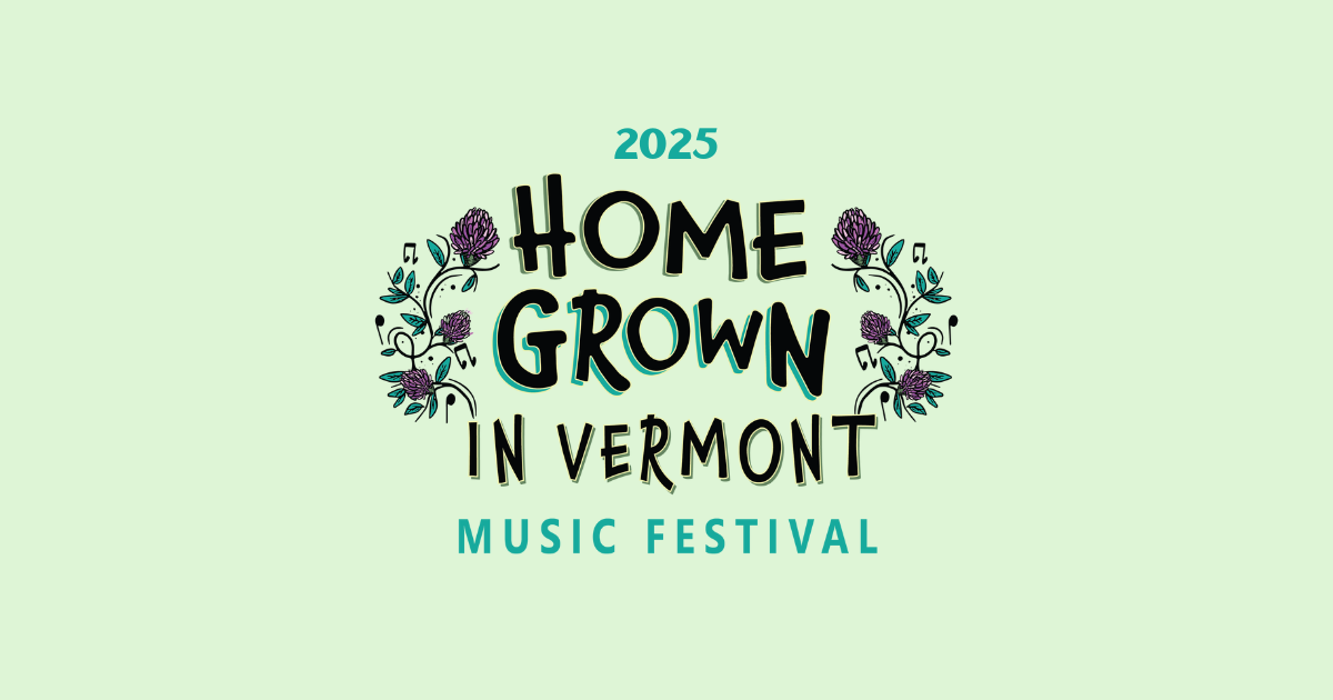 2025 Home Grown in Vermont Music Festival logo with floral accents.