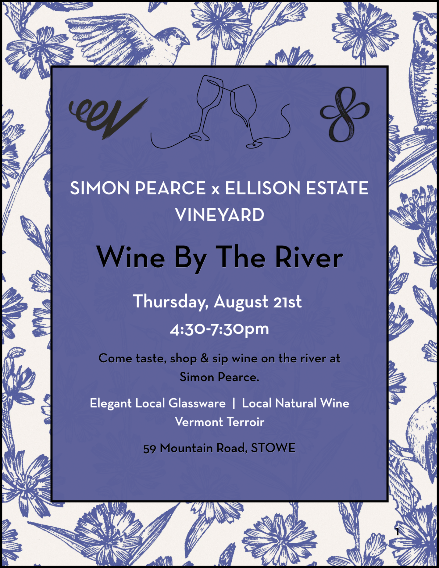 A floral-themed event invitation for a wine tasting.