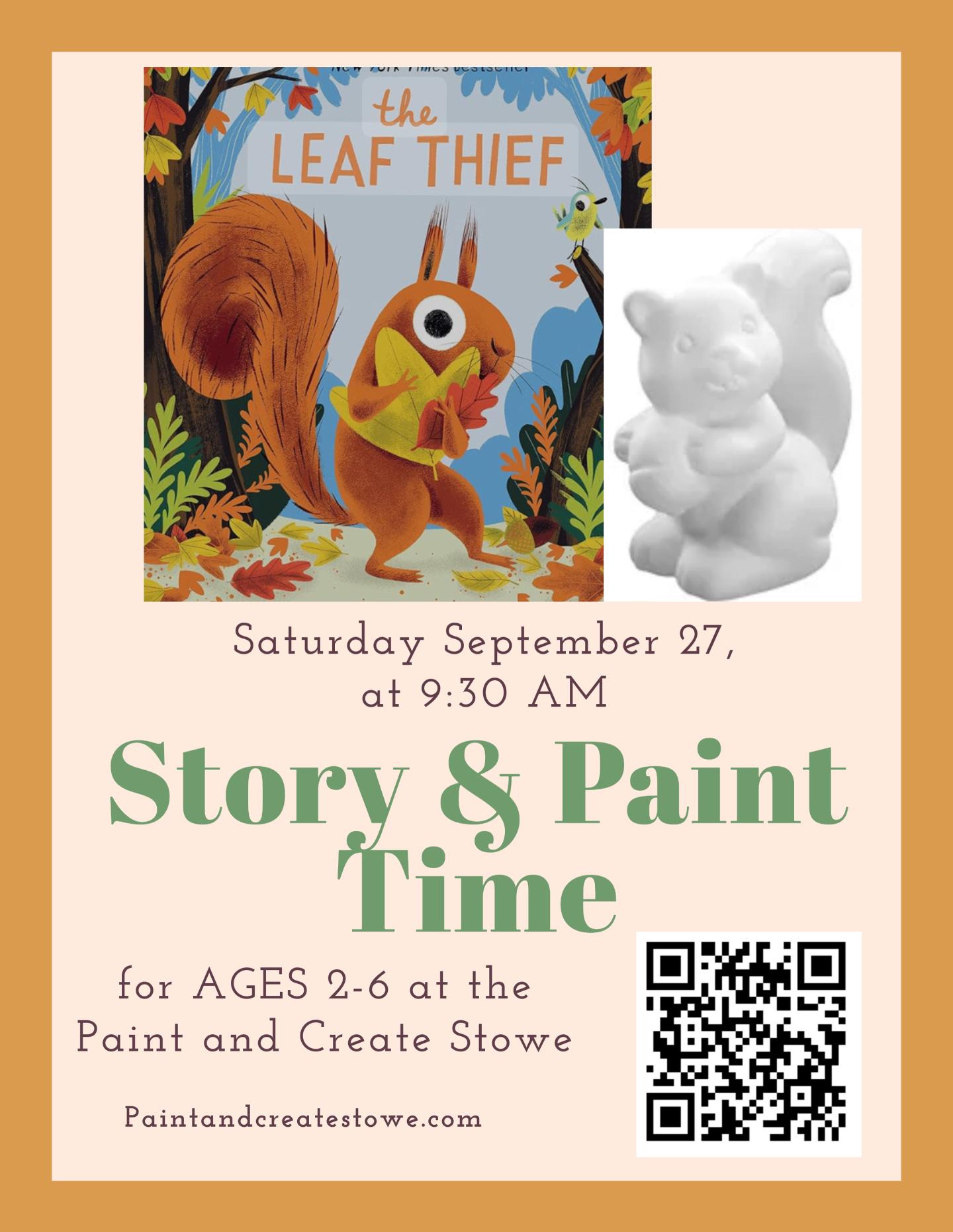 "The Leaf Thief" book cover and ceramic squirrel art.