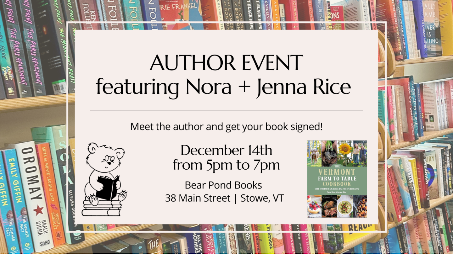 Author event poster on bookshelves background.