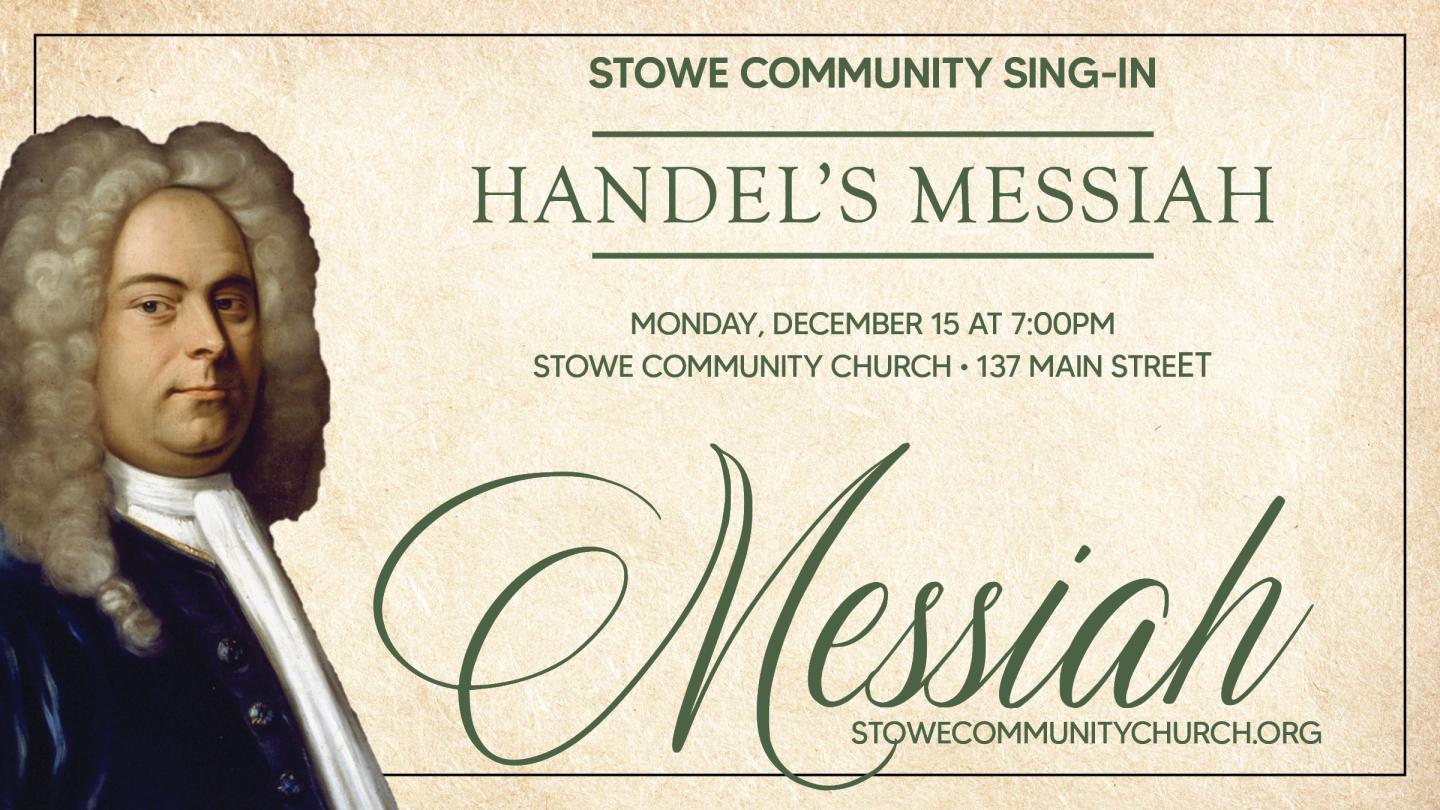 Classical composer portrait with "Messiah" text. Event details in fine print.