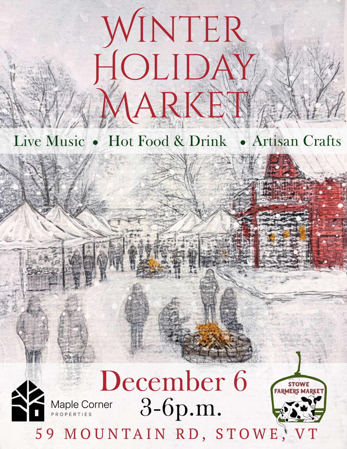 Poster for new Winter Holiday Market in Stowe, VT, December 6, 2025.