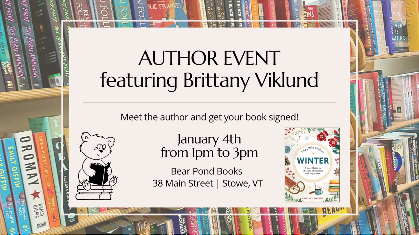 Bookstore event flyer with book-themed background.