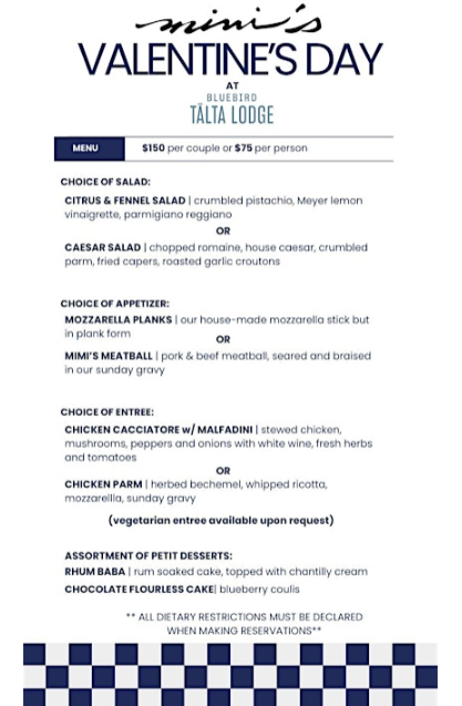 Mimi's Valentine's Day Menu