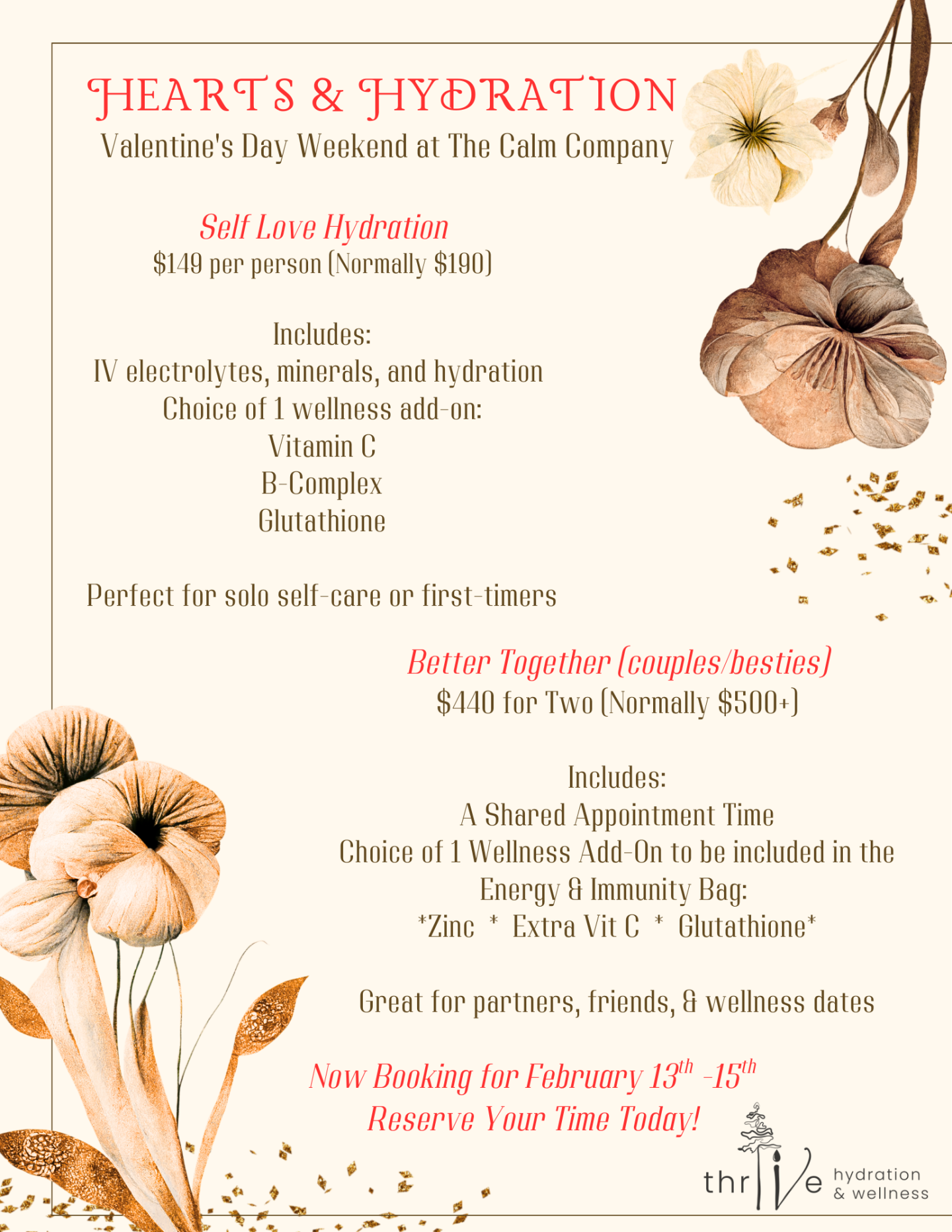 Decorative floral design with Valentine's Day wellness offer text.