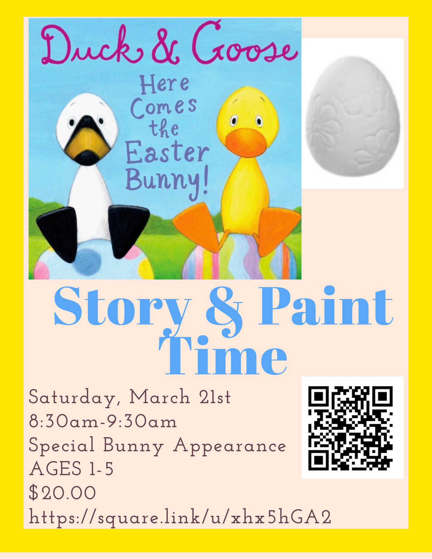 Story and Paint Time event with Duck and Goose cartoon.
