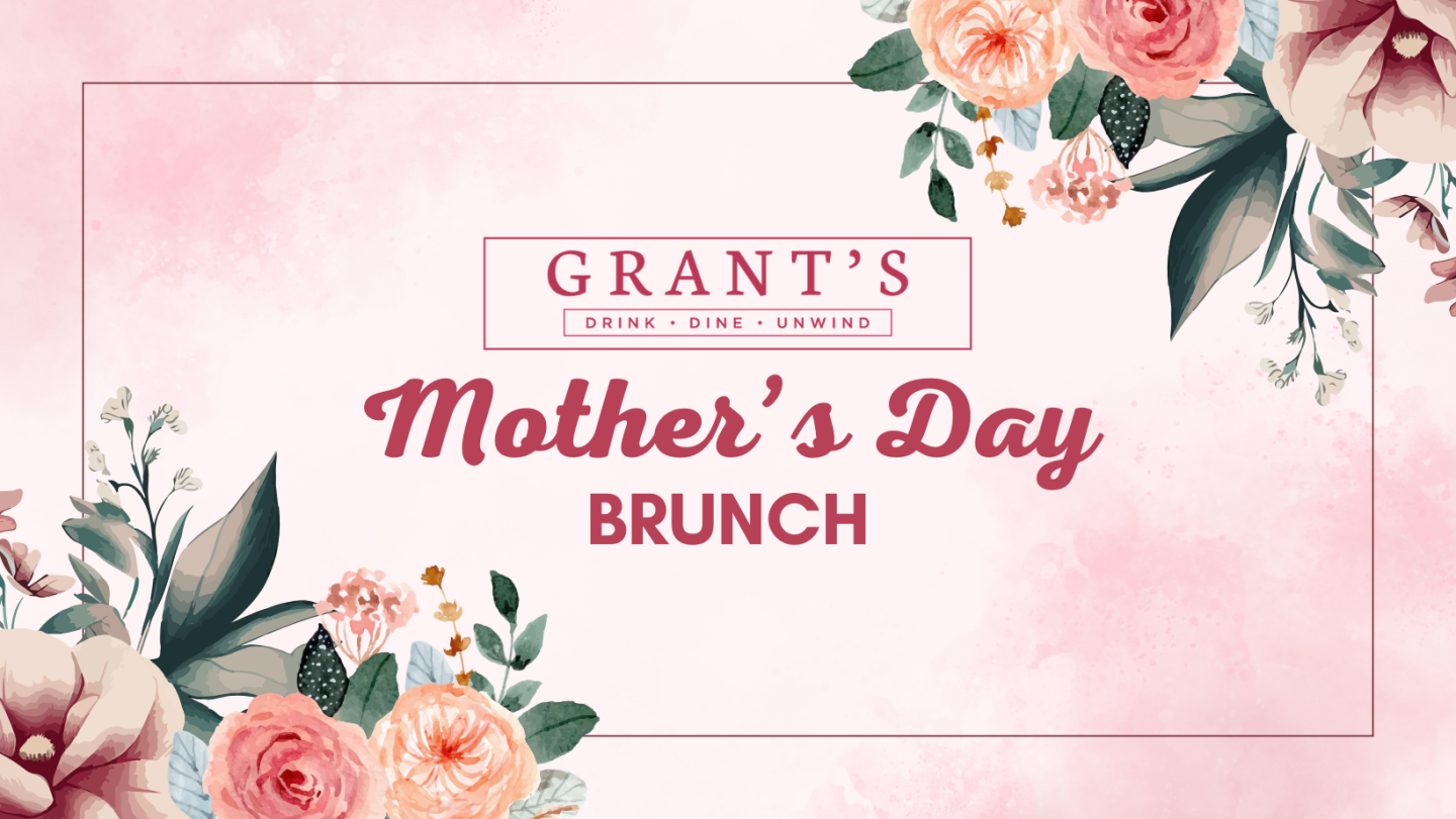 Pink Mother's Day brunch graphic with floral border.