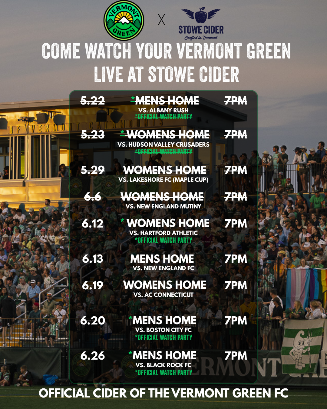 Soccer match schedule against crowd background.
