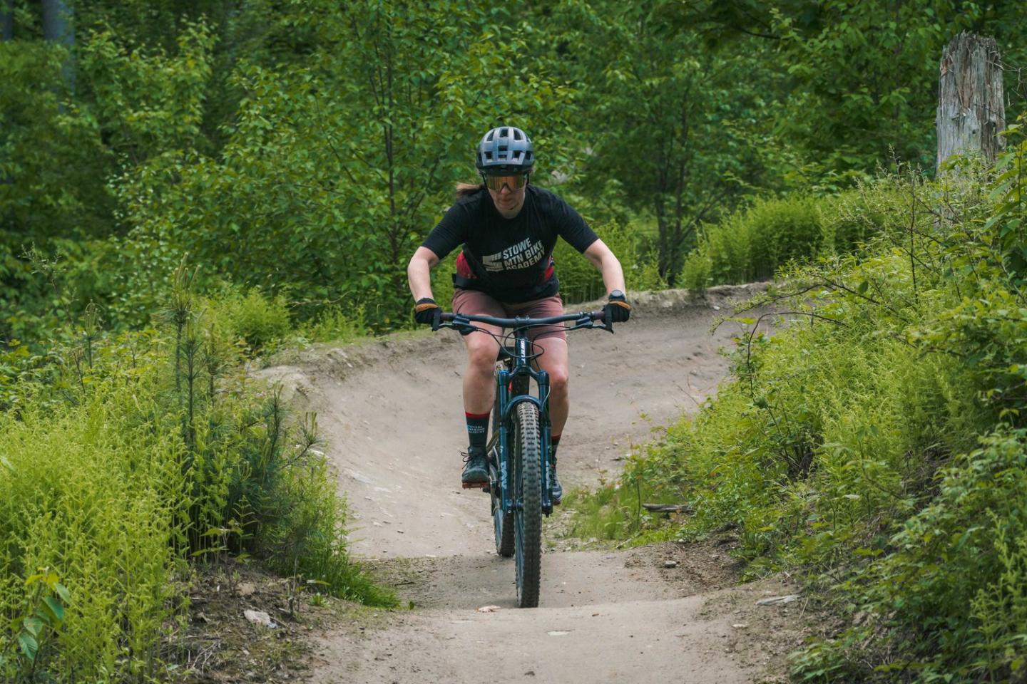 Mountain biker on a forest trail.