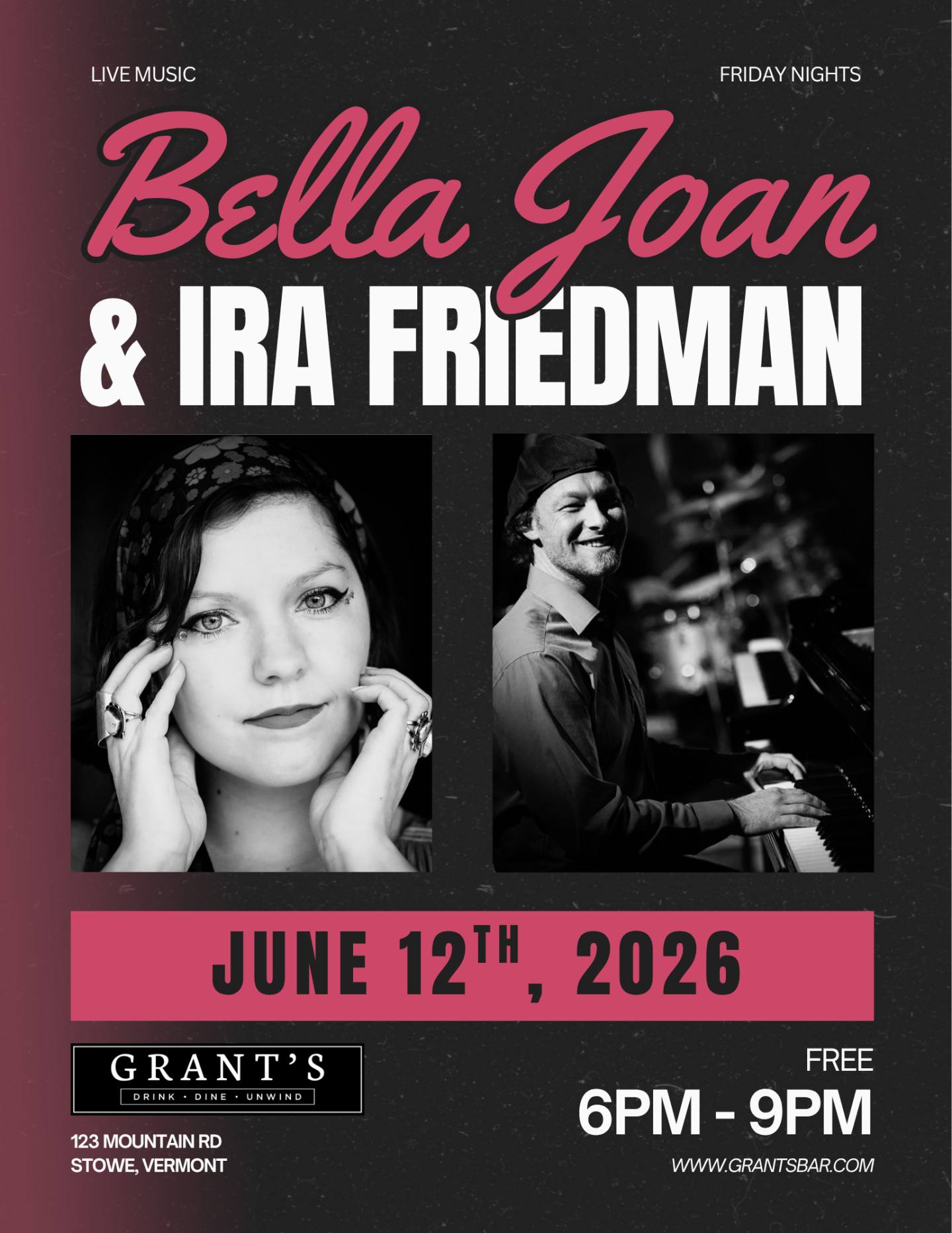 Concert poster featuring a woman and a man at a piano.