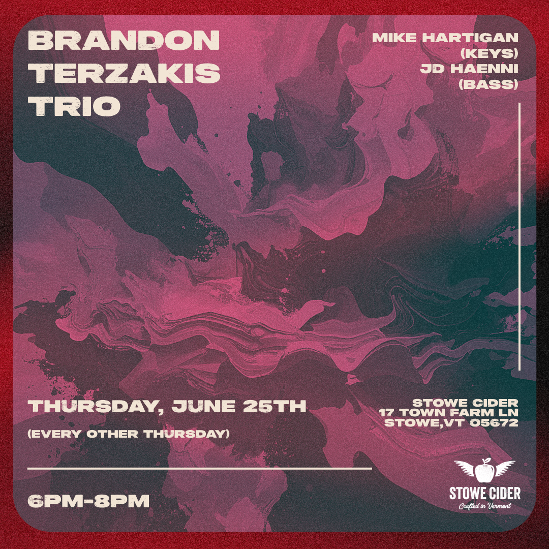 Brandon Terzakis Trio poster with pink swirling background.