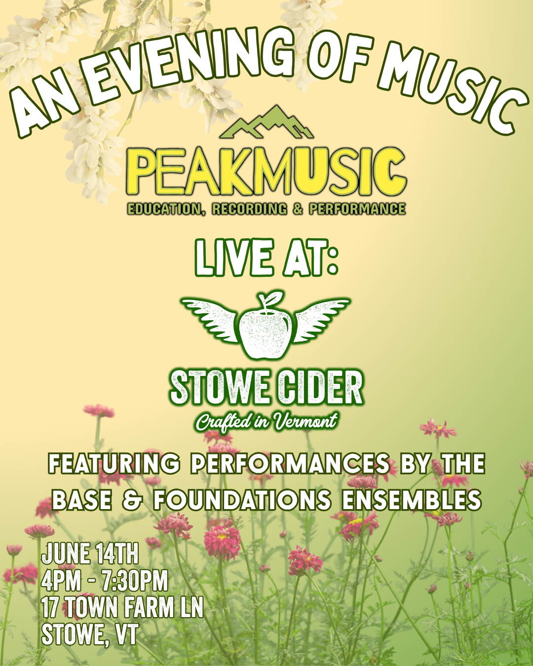 An event poster for an evening of music at Stowe Cider.