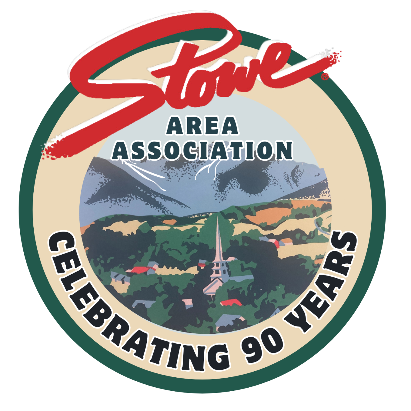 Stowe Area Association logo with mountains and text.