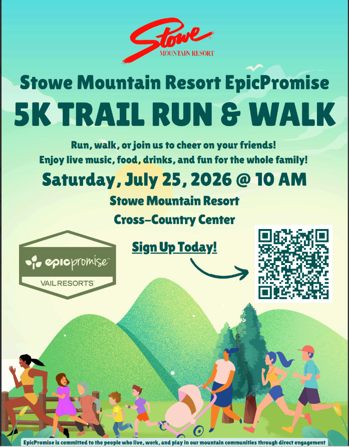 5K Trail Run &amp; Walk event poster with mountains and runners.