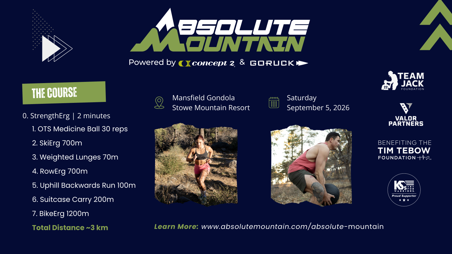 Photograph of trail runners in rocky terrain, event details alongside.