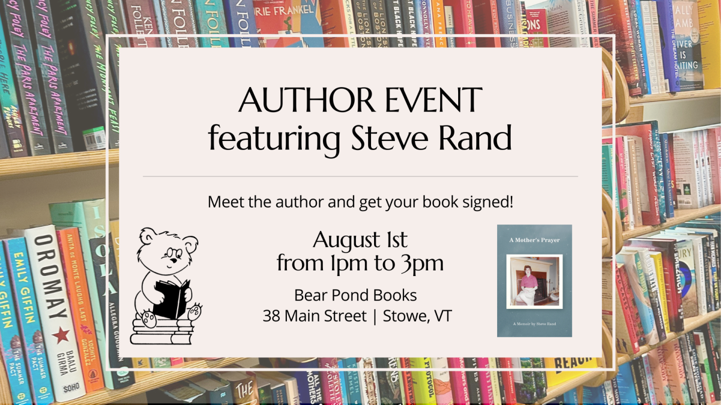 Author event poster on bookshelf background.