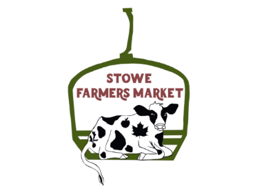 Stowe Farmers Market logo with cow and maple leaf.