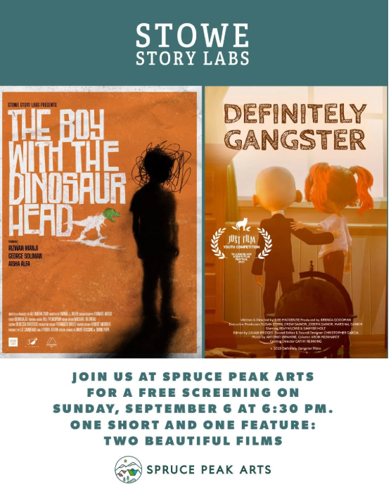 Stowe Story Labs poster for a screenwriting retreat featuring film-themed graphics.
