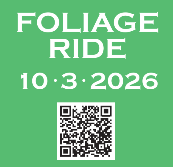 Green flyer reading “FOLIAGE RIDE 10·3·2026” above a QR code.