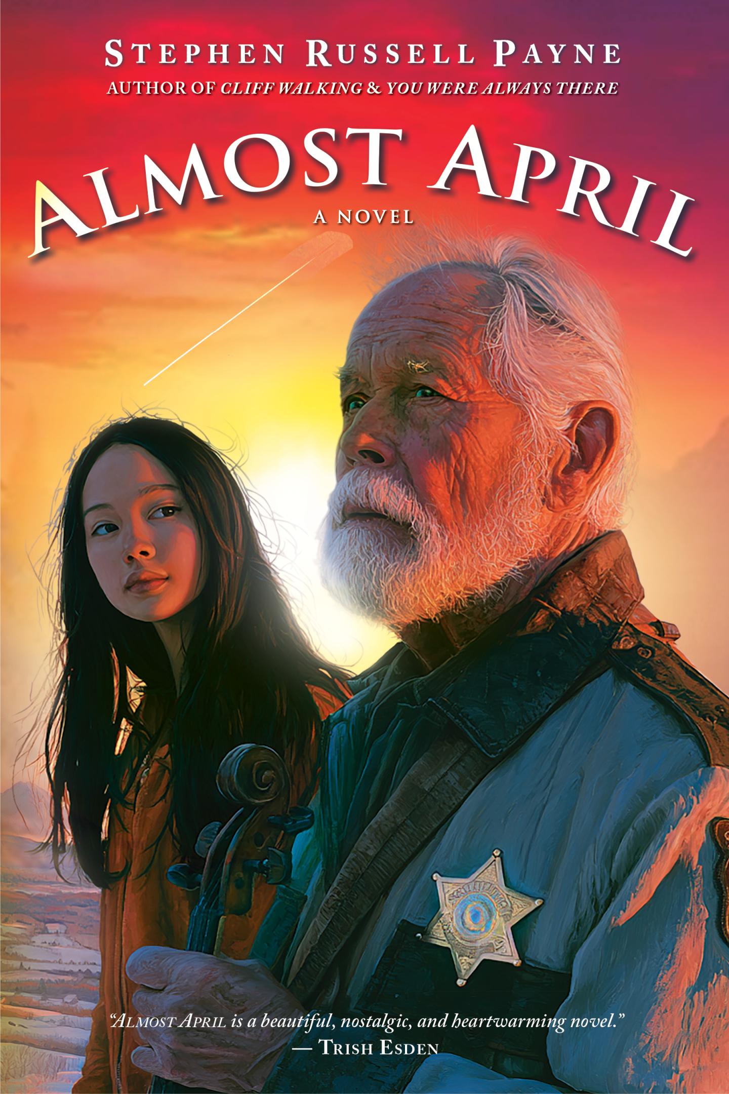 Movie poster for “Almost April,” showing an elderly man and a young woman at sunset.