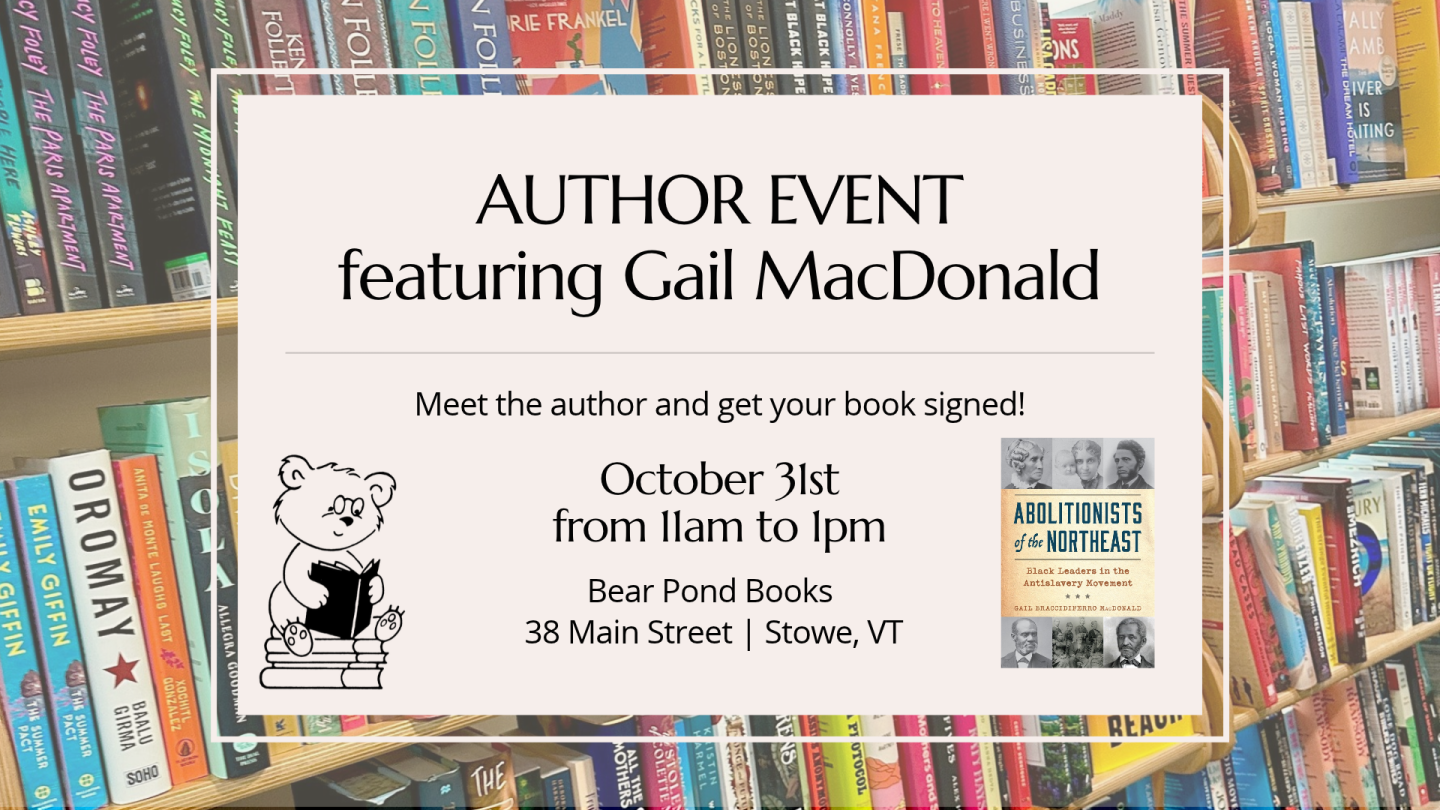 Author event poster featuring Gail MacDonald in a bookstore aisle.