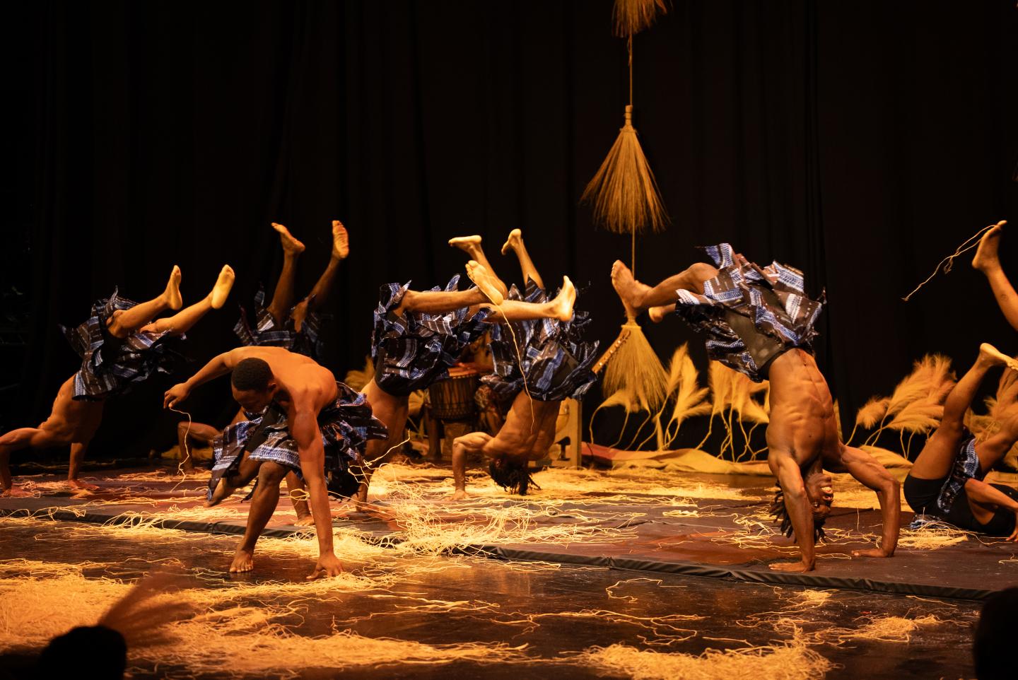Dancers in animal-inspired costumes perform on a warmly lit stage.